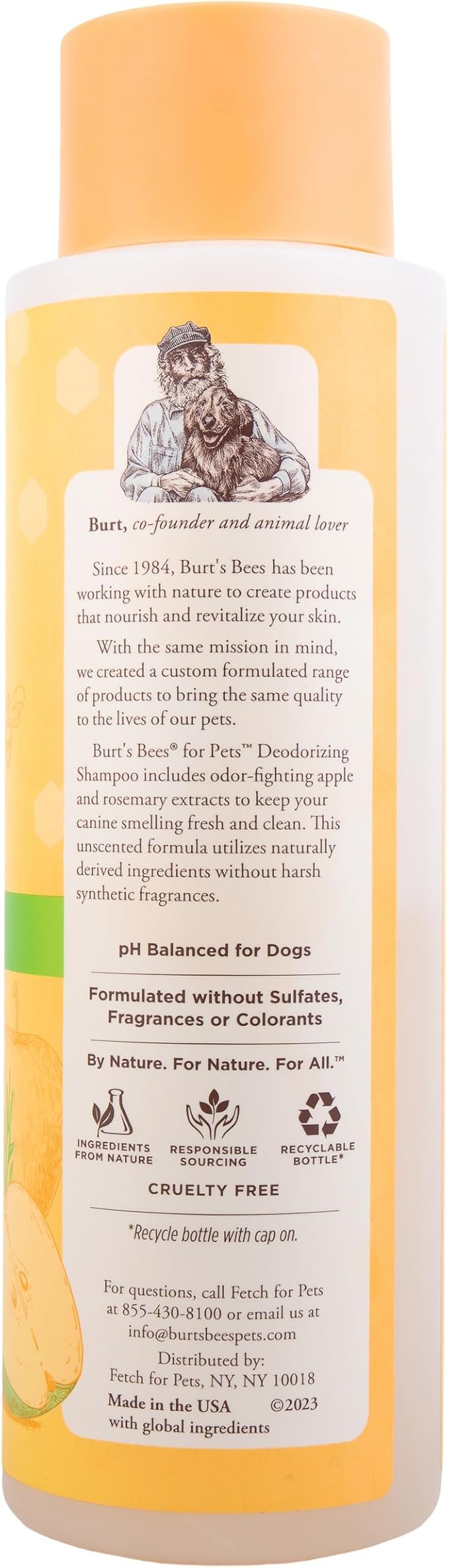 Burt's Bees for Pets Deodorizing Dog Shampoo with Apple and Rosemary, 95% Natural Origin, pH Balanced, Free of Sulfates, for Smelly Dogs, Gentle Dog Shampoo, 16 Fl Oz - 6 Pack