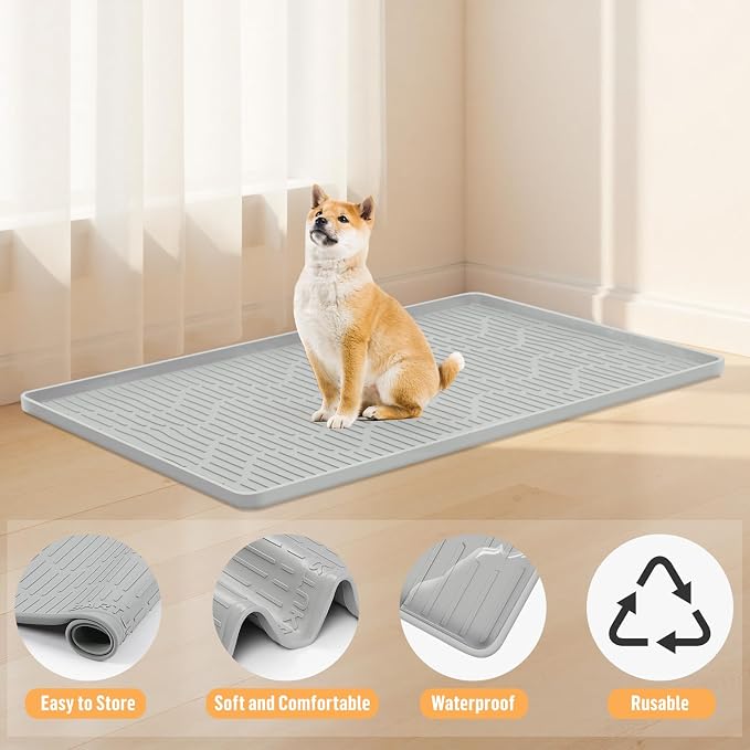 Silicone Dog Crate Mat 40" x 22" Extra Large Pet Bed Mat | Dog Cage Mat with Raised Edge, Washable, Non-Slip, Leakproof Kennel Mat for Protect Floors, Reusable Dog Playpen Mat