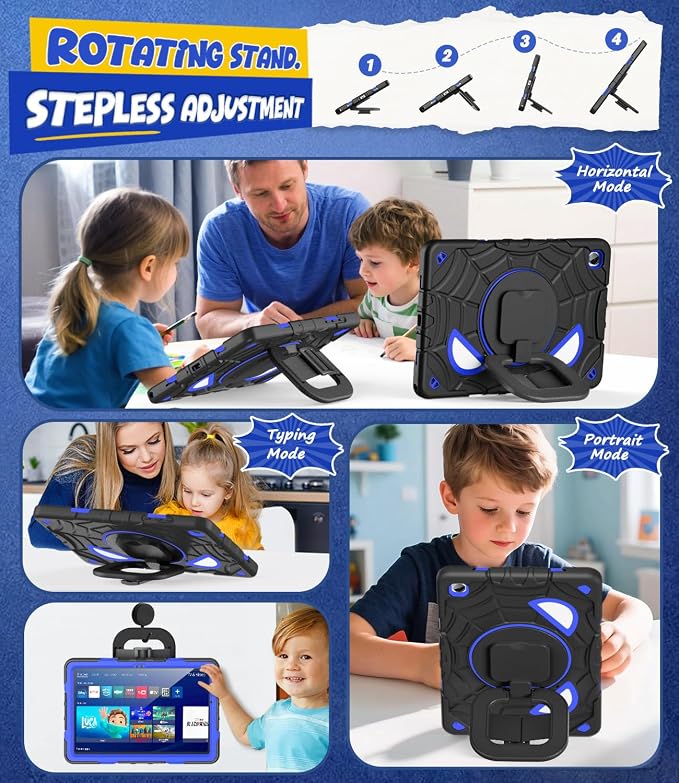 Grifobes Case for Samsung Galaxy Tab A11+ / A9+ Plus 11 inch 2026/2024, Full Protection with Screen Protector/Rotating Stand, Hand/Shoulder Strap for 11” Tablet Cover Black+Blue