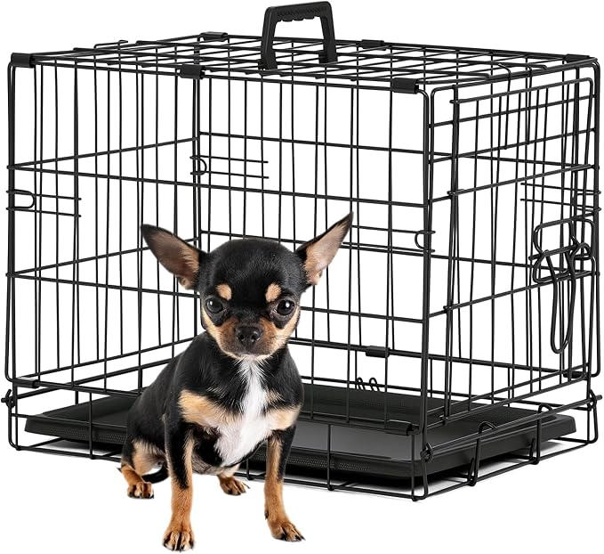 BestPet | Dog Crate | 18" | Black | Foldable Metal Kennel with Single Doors | Secure Slide-Bolt Latches, Leakproof Tray | Portable Dog Cage for Small Breeds | for Travel, Indoor & Outdoor Use