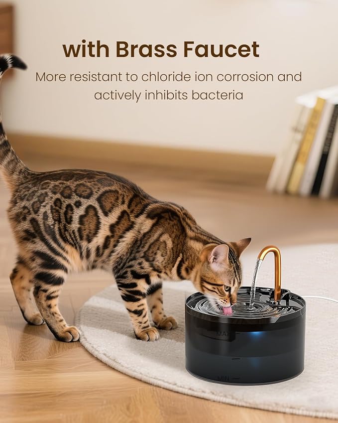 Cat Water Fountain, 71oz/2.1L Cat Fountain for Drinking with Copper Faucet, MISFANS-Designed Pump & Filter, Plastic Automatic Pet Water Fountain Bowl & Dispenser with 9-Pack Replaceable Filters