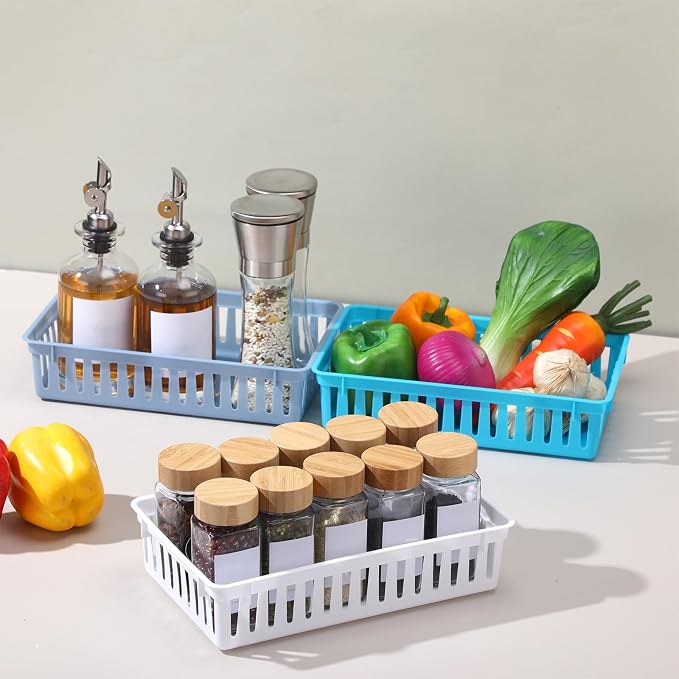 Wenqik Set of 12 Small Plastic Baskets for Organizing, Multi Color