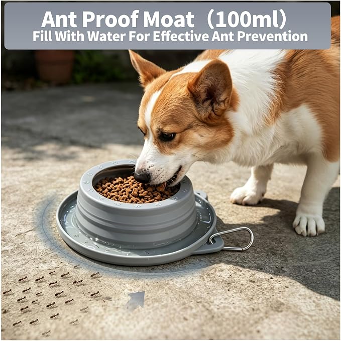 Spill Proof Dog Water Bowl for Car Road Trip, Collapsible Pet Travel Bowl | Silicone Foldable Dog Bowl, No Splash Water Dish on Car, Ant Away Food Feeder Travel Bowl for Pets Camping Hiking Trips