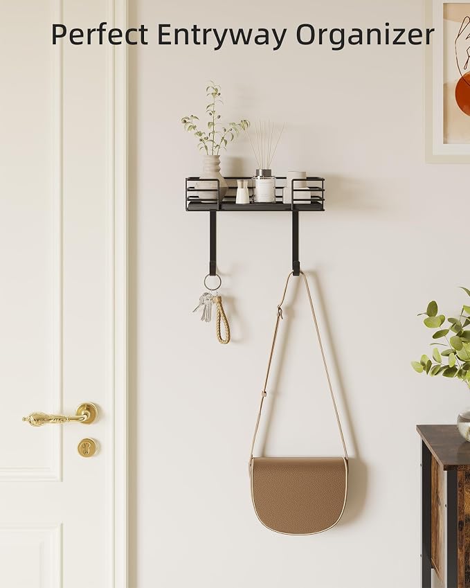 Ironing Board Holder Wall Mount, Metal Ironing Board Hanger with Shelf Laundry Room Decor and Accessories Iron Holder for Laundry, Fits T-Leg Ironing Board, Industrial Decor, Black