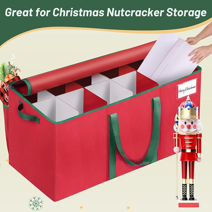EverMerry Nutcracker and Figurine Collectibles Storage Box， Large Ornament Storage Organizer Stores Up to 12 Holiday Figurines-Carolers, Santa Figure, or Nut Cracker Ornaments (Red/15 Inches)