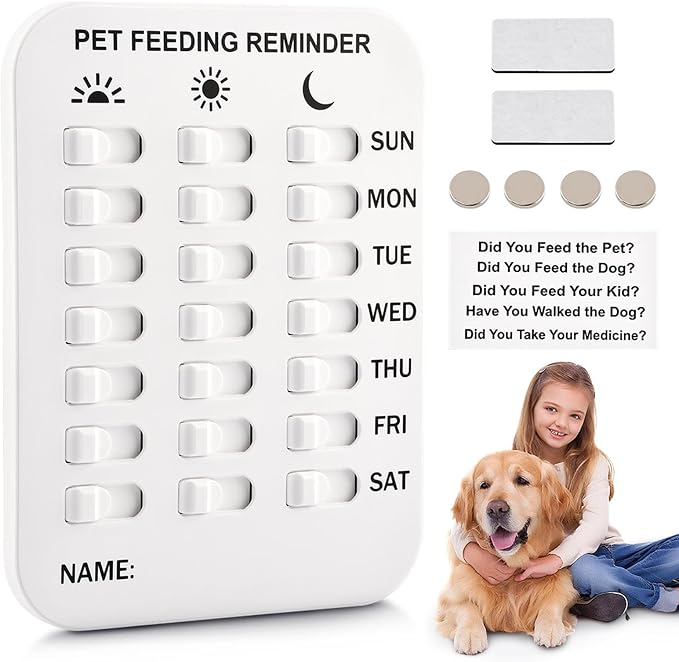 Dog Feeding Reminder, Magnetic Reminder Sticker, AM/Noon/PM Daily Indication Chart Feed Your Pets, Fridge Magnets and Double Sided Tape, Helps You to Track Pet Feeding & Medication