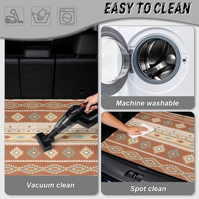 Howilath All Weather Car Trunk Liner Non-Slip Western Aztec Geometric Rear Trunk Protection Polyester Carpet Liner Premium Polyester for SUV Truck Sedan
