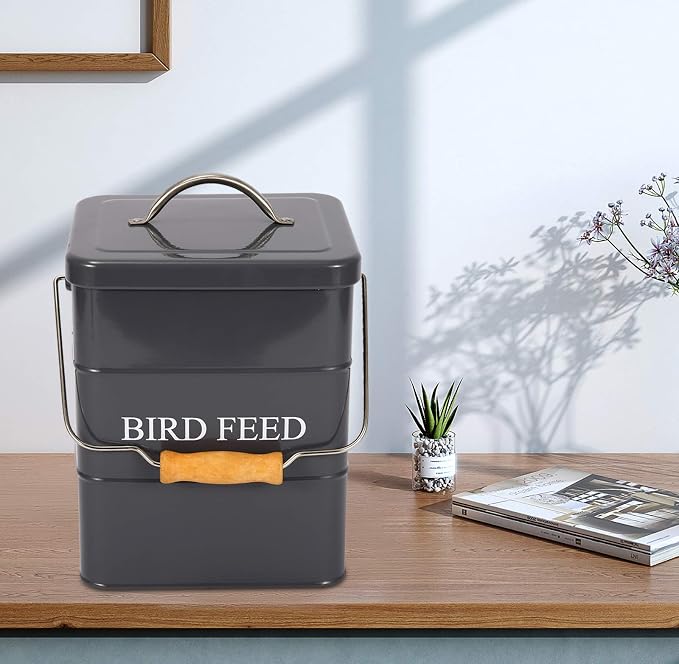 Geyecete Bird Feeder,Bird Food Jar Pet Food Storage Airtight Food Storage Container-Gray