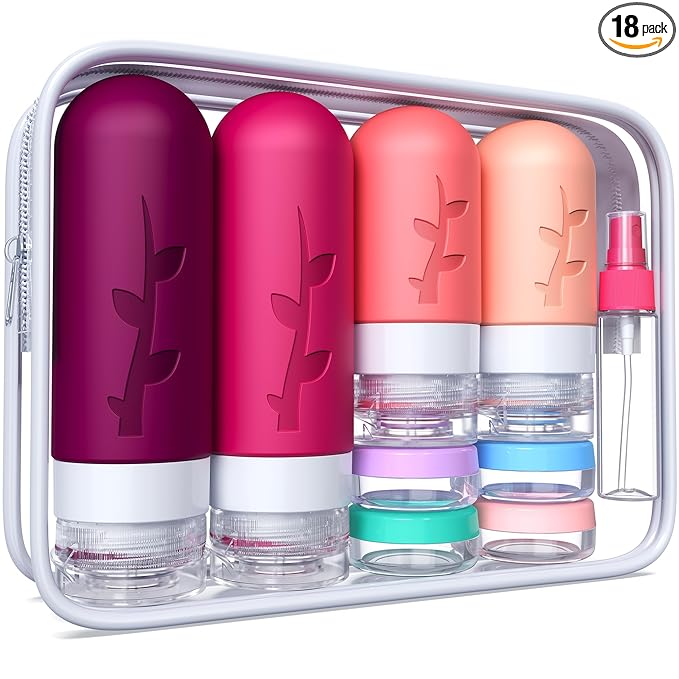 Tocelffe Travel Bottles for Toiletries, Tsa Approved Silicone Containers for Toiletries, Leak Proof Refillable Liquid 3oz 2oz Travel essentials for Shampoo Conditioner Lotion BPA Free