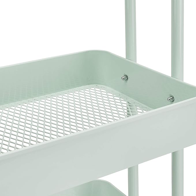 Amazon Basics 3-Tier Metal Rolling Utility Cart, Storage Organizer, Multi-Functional Kitchen Island Cart, Portable Shelving Unit with Caster Wheels, Mint Green