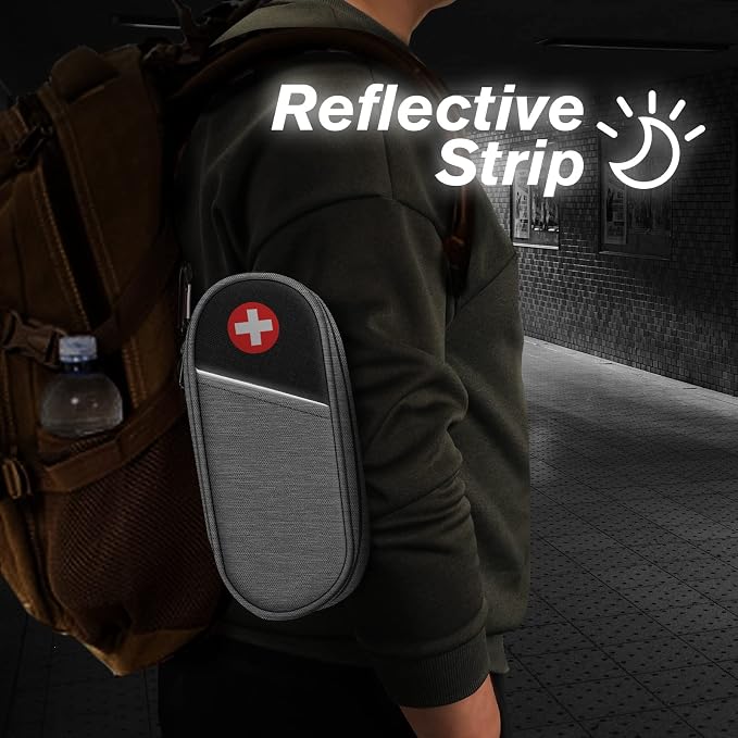 SITHON EpiPen Medical Carrying Case Insulated, Travel Medication Organizer Bag Emergency Medical Pouch Holds 2 EpiPens, Asthma Inhaler, Anti-Histamine, Auvi-Q, Allergy Medicine Essentials, Gray/Black | Emergency Medical Travel Pouch Holds 2 EpiPens, As...
