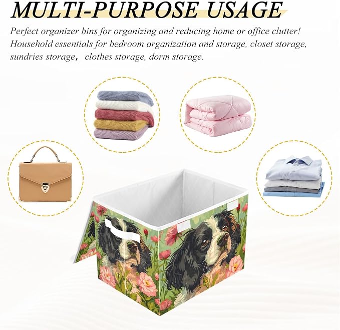 Dog Pet Storage Bins with Lids Closet Bedroom 40L Fabric Bin | Decorative Storage Boxes, Foldable & Stackable, Dust-Proof Flip Top, Reinforced Handles, For Home & Dorm, Clothes & Toy Box