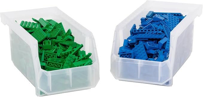 Medium Stackable Plastic Storage Bins, 8-Pack, Clear | Open-Front Stackable Bins For Garage, Pantry, Closet & Office, 11"L X 5,5"W X 5"H, Nests When Empty, Durable Plastic,
