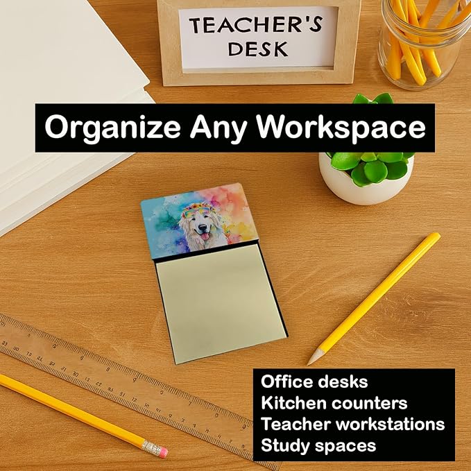 Caroline's Treasures Great Pyrenees Hippie Dawg Sticky Note Holder Refillable Dispenser Self-Sticky Note Pads, Memo Pads Blank Desk Accessories