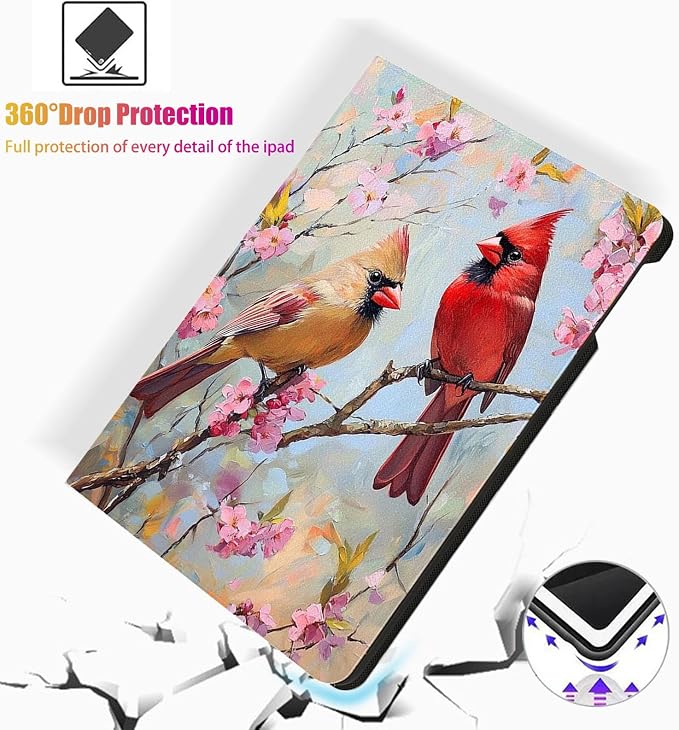 for Microsoft Surface Pro 7 Plus,Surface Pro 7/6/5/4 12.3" Tablet Case,Auto Wake/Sleep,Adjustable Stand Protective Cover - Cute Cardinal Bird