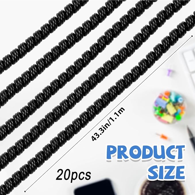 Frienda 20 Pcs Cord Protectors from Pets No Chew 43.13",Black | Spiral Cable Protector, Phone Charger Cover, Data Cable Protective Sleeve Chew Proof, USB Wire Cover Stylish, Cat Dog Rabbit