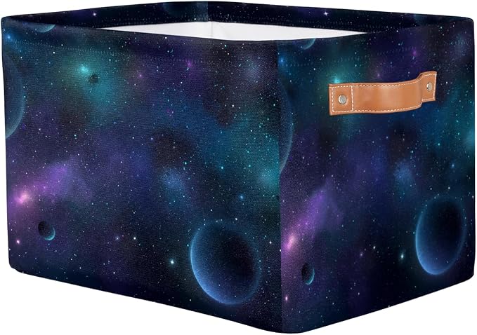 Nebula Galaxy Planet Storage Basket Cloth Storage Cube Basket Bins | Collapsible Cloth with Handles Rectangular Toys Nursery Bedroom Home Office