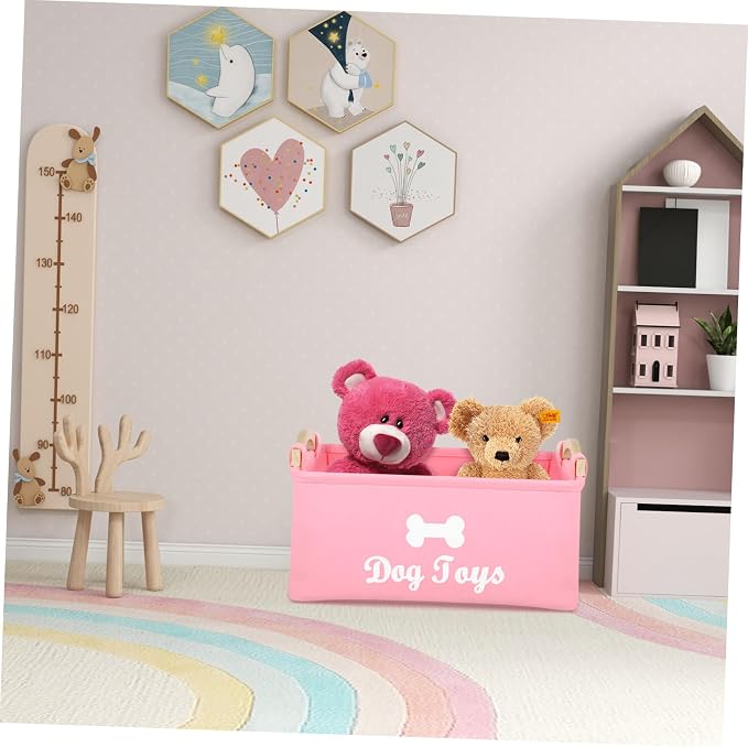 Pink Felt Dog Storage Box with Handles Large Pet Organizer Basket for Home Lightweight and Portable Bin for Dog Clothes Food Convenient Storage for Pet Owners