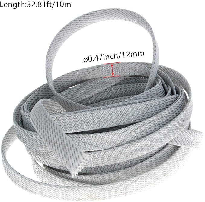 Heyiarbeit 10m/32.8ft PET Expandable Braid Cable Sleeving Flexible Wire Mesh Sleeve Silver White 12mm