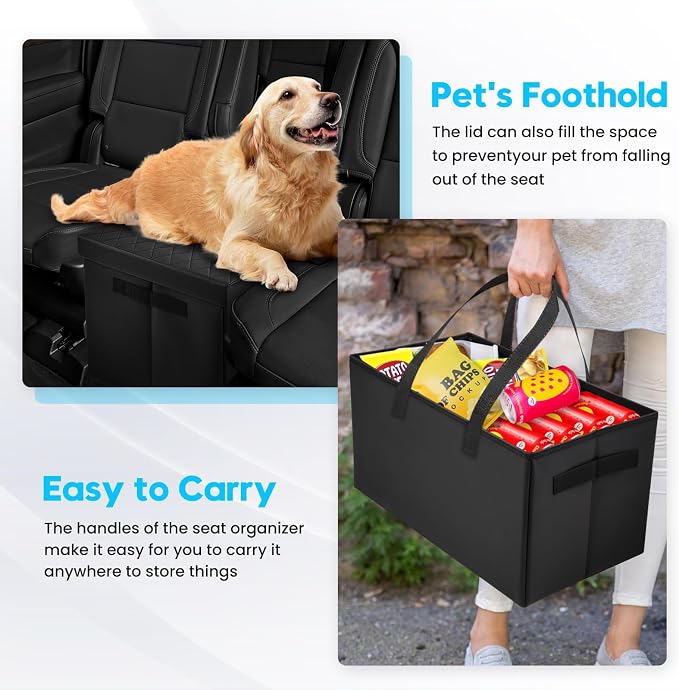 Autorder Car Seat Organizer for 2021-2025 2026 Chevy Chevrolet Suburban/Tahoe Accessories Portable Backseat Organizer with Lid Handles Car Floor Storage for Kids Toys Baby Products Daily Necessities