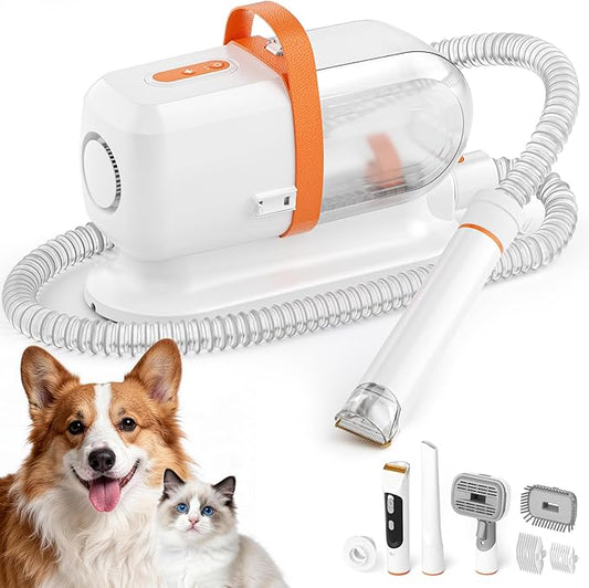 LOMMOL 6-in-1 Dog Grooming Kit, Pet Grooming Vacuum with Dog Clippers, 2.2L Dust Cup Dogs Vacuum with Dryer Function, Low Noise Upgrade Dog Grooming Vacuum with 6 Tools for Home Pet Hair, Orange