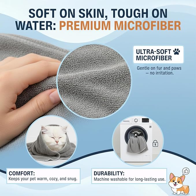 Dog Towel Keeps Your Pet Cozy After Every Use – Microfiber Towels for Drying Dogs & Cats – Quick & Efficient Grooming Gray Towel for Outdoor Play – Gently Dries Your Pet’s Fur 60x100CM l Large