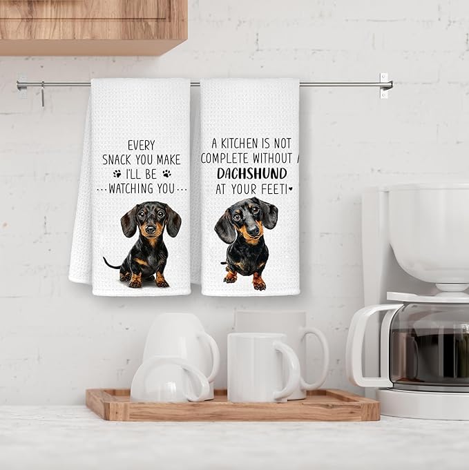 Chef Dachshund Kitchen Towels Set of 2, Dog Mom Gifts for Women Dachshund Hand Towels, Gifts for Dachshund Lovers, 16x24 Inch