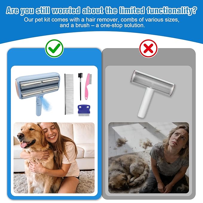 Pet Hair Remover,Lint Rollers for Pet Hair Extra Sticky with Water Spray,Reusable 2-in-1 Dog & Cat Hair Removal Tool for Furniture,Couch,Carpet,Bedding, and Clothes - Includes 4 Brushes