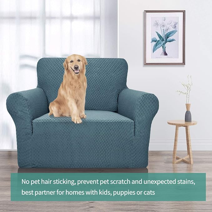 YEMYHOM Couch Cover Latest Jacquard Design High Stretch Sofa Chair Covers for Living Room, Pet Dog Cat Proof Armchair Slipcover Non Slip Magic Elastic Furniture Protector,Small (Chair, Teal)