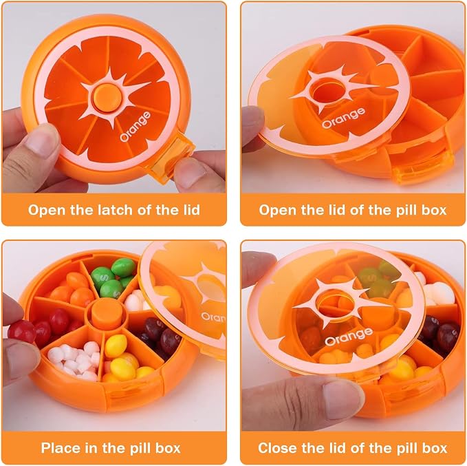 INVODA Weekly Pill Organizer with 77 Medicine Labels 7 Compartment Rotating Medicine Box – Travel Pill Case for Vitamins & Medications – BPA-Free Plastic