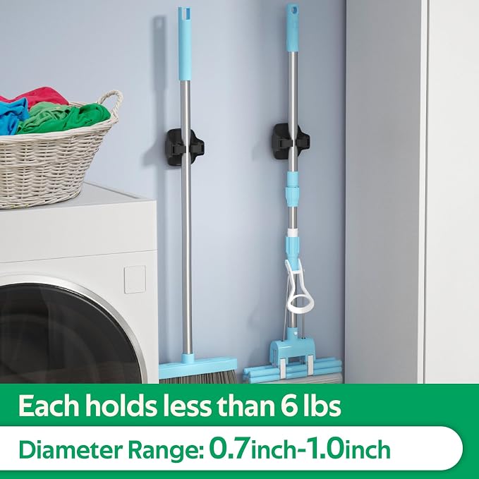 reliahom Broom Holder Wall Mount Mop Grippers organizer wall hanging,10Pack | No Drilling Self Adhesive Easy install Anti-Slip Mop Broom Hanger Storage Rack for Kitchen,Laundry Room,Garden,Garage