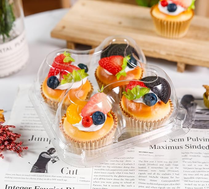 NPLUX 20 Pack 4 - Count Cupcake Containers for 80 Muffins | Compartment Holder, Connected Airtight Lid, Boxes, Cupcakes, Muffins, BPA Free, Standard Size