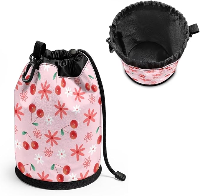 Cherry Floral Clothespin Bag Holder Outside, Multiple Hanging Methods Clothes Pin Bag with Drawstring Closure, Ventilation Clothespin Storage Organizer with Hooks