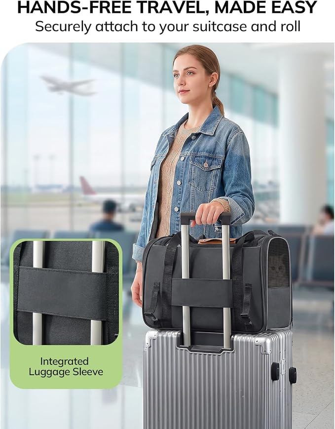 Morpilot Airline Approved Cat Carrier for Pets up to 15lbs,16.5" x11" x11" | Soft-Sided Pet Travel Carrier with 4-Sided Mesh Ventilation for Cats & Puppies (Dark Gray)