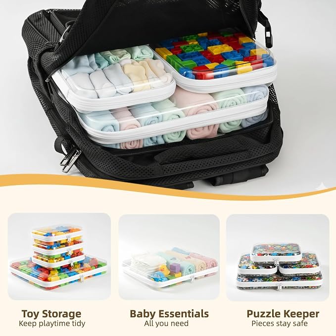 Clear Hard Shell Zipper Pouches, Clear Zipper Bags, Hard Case Pouches for Purse & Diaper Bag Organizer,and Travel Essentials (XXL+3M)