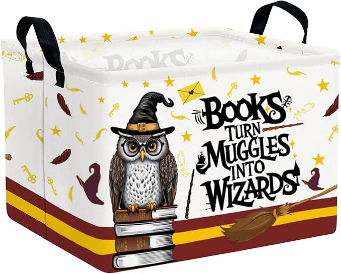 Kid Rectangle Magic Decor Basket Nursery Baby Gift Basket Feather Hat Book Broomstick Toy Storage Bin (Wand Owl)
