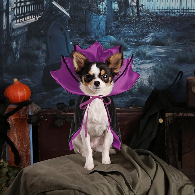 Dog Halloween Costume, Pet Cape for Small Puppy Dogs Cat Funny Red & Black Halloween Costumes with Neck Armor Adjustable Strap Idea for Vampire Party Cosplay (Purple Bat, S)