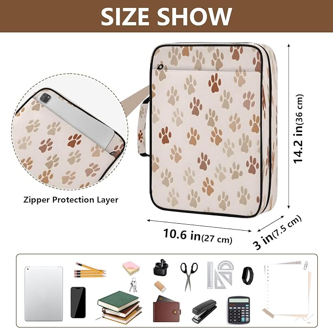 SUABO Pet Paw Expanding File Folder Binder Bag | Accordion File Organizer with Zipper & Labels, 3 Ring Binder, Multi Pockets for Office School Home Portable Lightweight