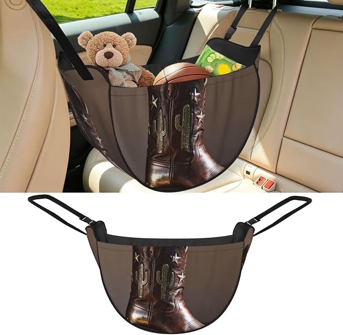 Cowboy Boot Spur Car Seat Organizer-Backseat Storage Bag for Travel | Waterproof Durable. Holds Snacks Gear Essentials. Fits Most Cars.
