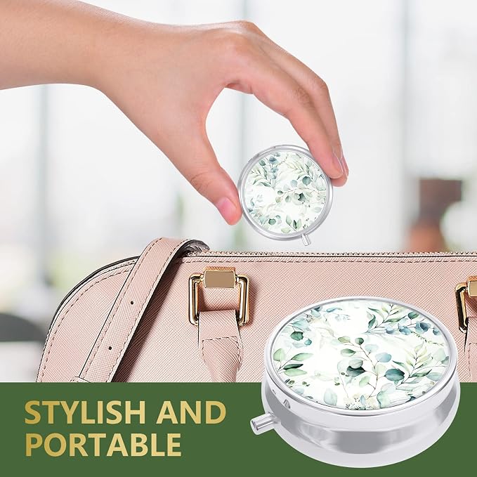 Nipichsha Pill Box, Small Pill Case for Purse & Pocket, Cute Travel Medicine Organizer, Portable Medicine Container Holder to Hold Vitamins, Medication, Fish Oil & Supplement, Eucalyptus Leaf | Cute Travel Medicine Organizer, Portable Medicine Containe...