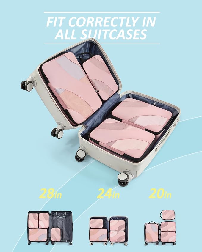BAGSMART Compression Packing Cubes for Travel | Lightweight suitcase organizers bag set, space-saving double zipper expansion for carry-on luggage & travel organization