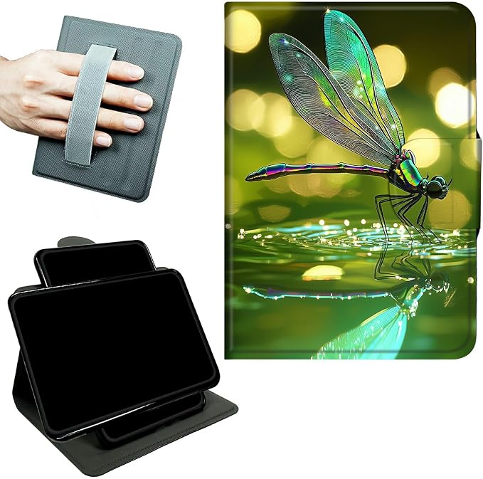 Rotating Handle Case for Samsung Galaxy Tab S10 Plus 2024/S9 FE+/S9 Plus 12.4 Inch 2023, 360 Degree Swivel Kickstand with Magnetic Closure Leather Protective Cover, Green Dragonfly