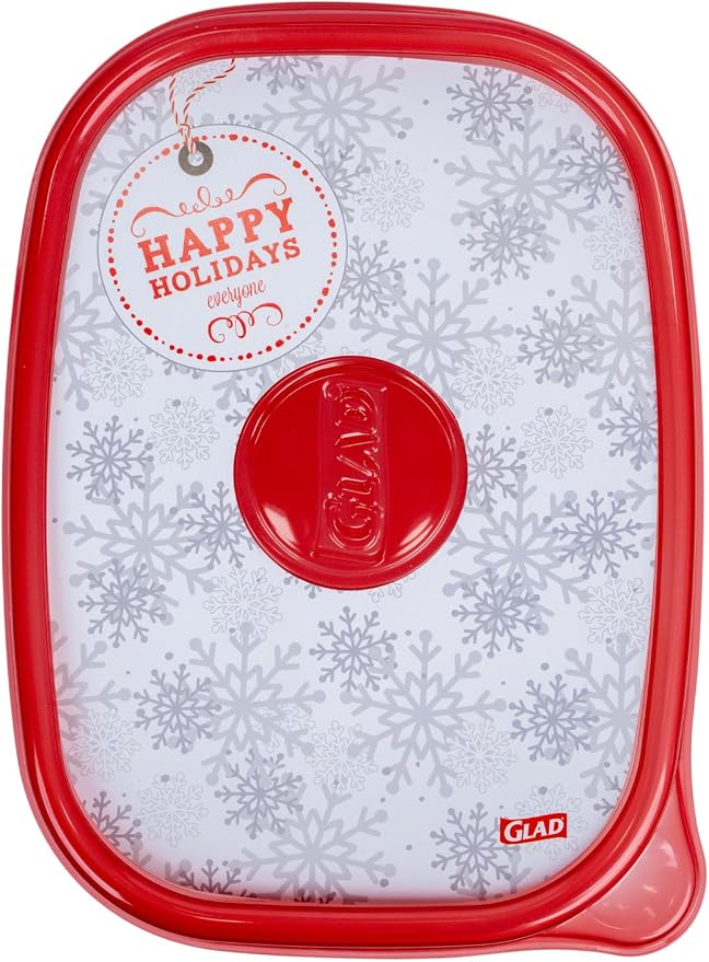 Glad GladWare Holiday Food Storage Containers, Large Rectangle, 48 Oz, 3 Ct | BPA-free plastic, reversible gift tags included, microwave, freezer, and dishwasher safe, 64 oz, gifting