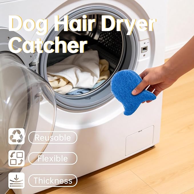 8 PCS Dog Hair Dryer Catcher, Pet Hair Remover for Laundry, Reusable Pet Fur Remover Tool, Flexible Premium Sponges, Effectively Clean Cats and Dogs Fur, Ideal for Washing Machines and Dryers