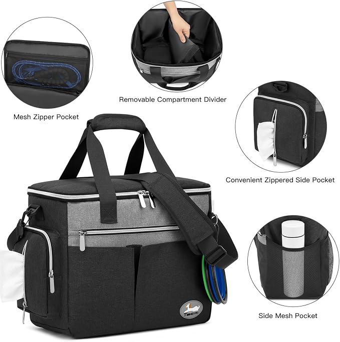 Dog Travel Bag for Pet Kit for Supplies with 2 Food Storage Containers 2 Collapsible Bowls 1 Feeding Mat 1 Dog Treat Pouch 7-Piece Set Perfect Road Trips Camping Weekend (Black)