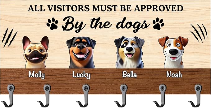 Personalized Dog Leash Holder for Wall, Custom 3D Dog Butt Leash Holder with Name, Hooks for Leashes, Keys, Collars, Christmas Birthdays Housewarming Gift for Pet Lovers (Style-3)