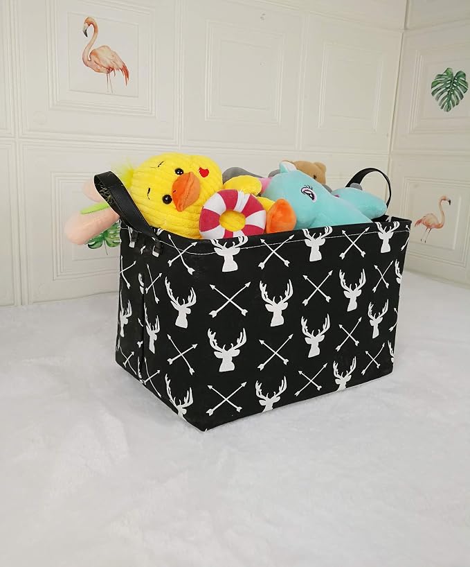 Kid Storage Basket Gift Shelf Basket Toy Storage Bin, Nursery Basket Organizer Box for Children Room Deco With Handles (Deer)
