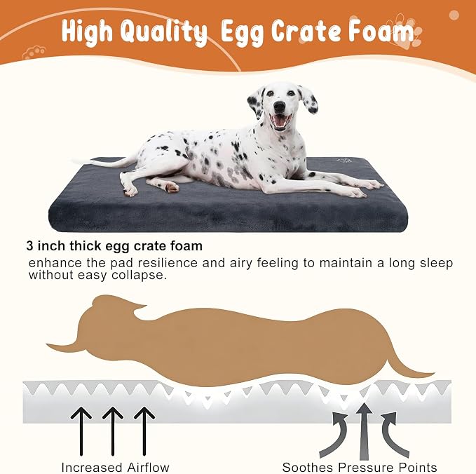 EMPSIGN Dog Bed Mat Crate Pad Mattress, Ultra Soft Pet Kennel, Grey, XXL | Reversible(Cool & Warm), Waterproof Linings, Removable Machine Washable Cover, for 48" Dog Crate, Firm Support