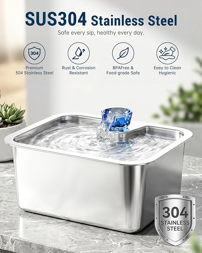 Stainless Steel Dog Water Fountain, 3 Gallon Extra Large Pet Fountains for Large Dogs, Great Dane Waterer Automatic Dog Bowl Dispenser,Filter Drinking Bowls for Multi Pets, Easy to Clean, Quiet Pump