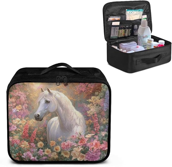 Rnyleeg Floral Horse Medical Kit for Home Portable First Aid Bag with Handle Empty First Aid Travel Kit Compact Emergency Medicine Supply Bag for Women